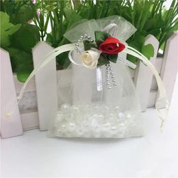 Gift Wrap 100pcs/lot High-end Dense Organza Bag Korean Tulip Pattern Wedding Bags Drawstring Candy Jewellery Pouches 9 12CM