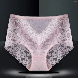 Women's Panties Sexy Lace Thin Breathable Underwear Solid Colours High Waist Tummy Tuck Briefs Large Size Hip Wrap Triangle