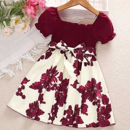 Girl's Dresses Kids Casual Dress for Girls Summer 2023 New Toddler Floral Print Short Sleeve A-line Princess Dress with Belt Children Clothing yq240327