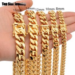 8mm 10mm 12mm 14mm 16mm Stainless Steel Jewellery 18K Gold Plated High Polished Miami Cuban Link Necklace Men Punk Curb Chain Butter243S