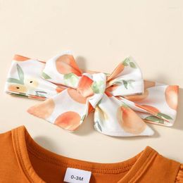 Clothing Sets Born Infant Baby Girl Summer Clothes Ruffle Short Sleeve Just Peachy Romper Peach Bloomer Shorts Headband Cute Outfit 3Pcs