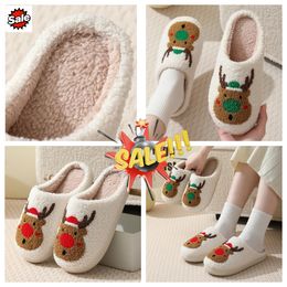 New Comfortable Home Cute Cartoon Santa Claus Winter Cotton Slippers Couples Warm Cotton GAI soft Fluffy House cute Christmas Designer Elk Lovely Thick Plush