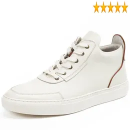 Casual Shoes Genuine Mens Leather Quality Lace Up Round Toe Classic Footwear High Top White Botas Hombre Breathable Zapatos