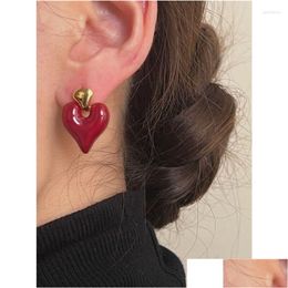 Baumelnde Kronleuchter-Ohrringe, Herz, vergoldet, Sweet Bury Green Emaille-Ohrring für Frauen, Mädchen, Vintage-Schmuck, Drop-Lieferung Otu61