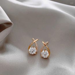 Stud Earrings French Elegant Cross Korean Fashion Jewelry Zircon Simple Women's Daily Work Accessories