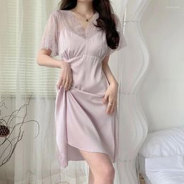 Women's Sleepwear Summer Pajamas For Women Home Clothes Sexy V Neck Lace Splicing Backless Nightwear Short Sleeve Night Dress Loungewear