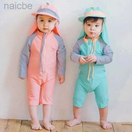One-Pieces Baby Boys Girls Long Sleeve Swimwear One-piece Kids Anti-UV Swimsuits Sun Hat 3D Dinosaur Kids Swim Suit Cute Baby Swimsuit 24327