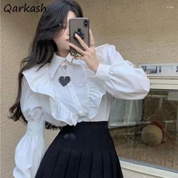 Women's Blouses Long-sleeved Women Shirt Design Niche Ruffle Spliced Spring French Turn-down Collar Sweet College Style Trendy Students Tops