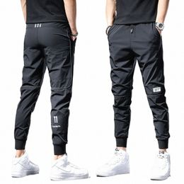 summer 2023 Men's Casual Pants Black Grey Drawstring Joggers Lightweight Breathable Quick Dry Trousers Ice Silk Sportswear Man a0fc#