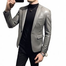 2021 Brand clothing Fi Men's High quality Casual leather jacket Male slim fit busin leather Suit coats/Man Blazers S-5XL D7vB#