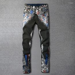 Men's Jeans Men Heavy Industry Black Streetwear Top Quality Retro Painted Hip Hop Pants Denim Punk Trousers Fashion Designer