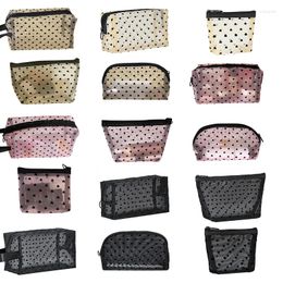 Storage Bags Mesh Cosmetic Makeup Case Holder Cute Transparent Zipper Black Clear Heart Printed Pencil Pen Pouch Convenient Carry