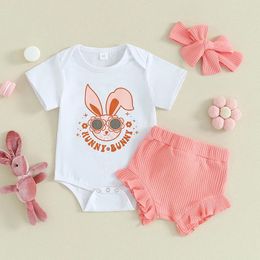 Clothing Sets CitgeeSummer Easter Infant Baby Girls Outfits Print Short Sleeve Romper And Ruffles Shorts Cute Headband Clothes