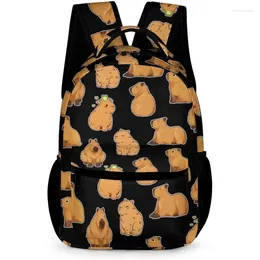 Backpack Capybara Gift For Kids Boys Girls Polyester Fashion School Bag Print Travel Stylish Laptop Bookbag Black