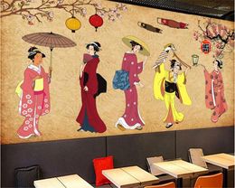 배경 화면 Wellyu 패션 실크 천 벽지 섹시한 일본 빈티지 캐릭터 상점 ​​초밥 배경 벽 Papel de 3d Wallpaper3d