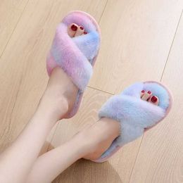 Slippers Slippers Women House Fur Fashion Warm Shoes Woman Slip on Flats Female Slides Cosy home furry slippers H240326EORG