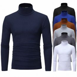 fi Men's Casual Slim Fit Basic Turtleneck High Collar Pullover Male Autumn Spring Thin Tops Basic Bottoming Plain T-shirt R7Ck#