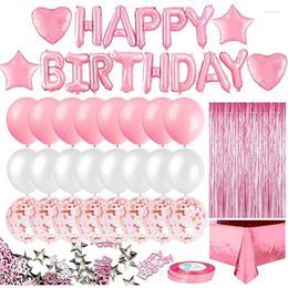 Party Decoration YO-Pink Birthday For Girls Happy Banner Baloons Fringe Curtain Foil Tablecloth Heart Star