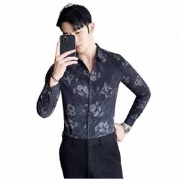british Floral Shirt for Men Lg Sleeve Slim Fit Casual Shirts Fi Busin Formal Dr Shirts Social Party Tuxedo Blouse a8Mk#