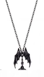 Queen Mother Demon Evil Titanium Black Wings Diamond Saturn Necklace Super Cool Punk Bat4308502