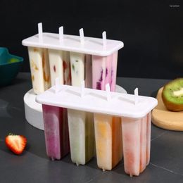 Baking Moulds 4 Cavities Ice Cream Mould With Cover Popsicle Mould Tray Reusable Stick Kitchen Accessories