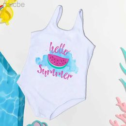 One-Pieces Hello Summer Baby Girl One Piece Bathing Suit for 2-7year Summer Toddler Swimwear Cute Bikini Swimsuits Beach Party Clothes 24327