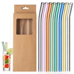 Eco-Friendly Glass Straws Reusable Drinking Straws Multi-color Glass Cocktail Straws for Juice Milk Coffee Bar Drinks Accessory LL