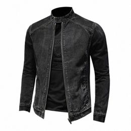 men Vintage Stand Collar Pilot Coat Denim Bomber Jacket Plus Size 5XL Slim Fit Zipper Jean Outerwear Fi Mens Biker Jackets 013i#