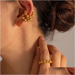 Clip-On Screw Back Backs Earrings Minar Simple Metallic Beads Strand Clip For Women 18K Gold Pvd Plated Titanium Steel Statement Earri Otdrh