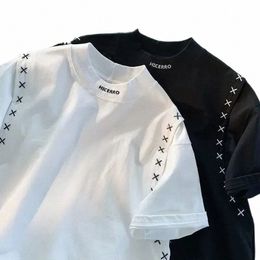 sewing X Korean Style Streetwear Design Sense Splicing T-shirt for Men and Women Summer Oversize Fi Handsome Couple Style X1RO#