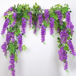 Decorative Flowers Wisteria Flower Simulation Fake Vine Wrapped Around Plastic String For Wedding Party Garden Outdoor Greenery Home