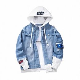 men Women Denim Jacket Streetwear Hip Hop Men's Hooded Jean Jackets Male Casual Loose Outerwear New Spring Fi Slim Fit Coat O8Sd#