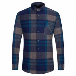 2021 Autumn And Winter Soft Breathable Slim Warm Men'S Plaid Shirt Casual Plus Veet Thick Windproof Men'S Lg Sleeve Shirt a40p#