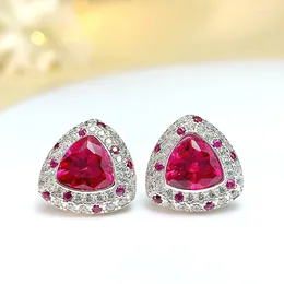 Stud Earrings 925 Sterling Silver Pigeon Blood Red Precious Geometric Triangle Coloured Wedding Jewellery Wholesale