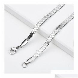 Chains 925 Sterling Sier Necklace 4Mm Snake Flat Link Chain Short Choker Blade Necklaces Of Clavicle Accessories Jewellery For Men Dro Otcim