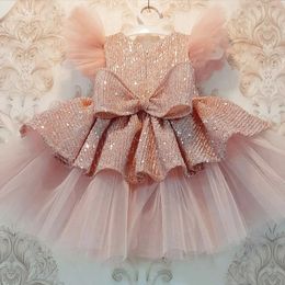 Christmas Sequin Cake Double Baby Girl Dress 1 Year Birthday born Party Wedding Vestidos Kids Christening Toddler Clothes 240322