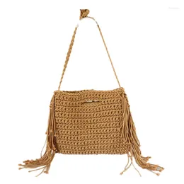 Shoulder Bags 2024 Straw Knitted Cotton Yarn Braided Tassel Bag Portable Holiday Bohemian Beach Crossbody For Women