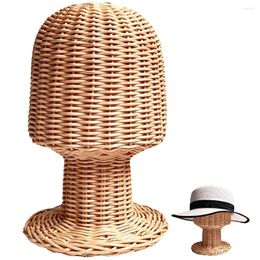 Hooks Wig Stand Rattan Mannequin Head Holder Display Showcase Hat Cap Hair Shaper Inner Support Handmade Wicker