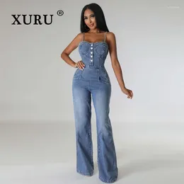 Women's Jeans XURU-Europe And The United States Sexy Strappy High Street Sleeveless Jumpsuit Wide Leg N7-6012