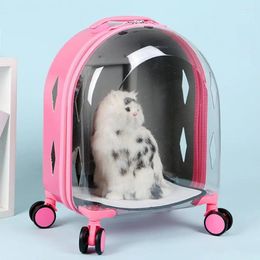 Dog Apparel Transparent Pet Travel Trolley For Puppies Dogs Cat Carriers Bag With Wheel