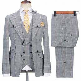 cenne Des Graoom 2022 Classic Glen Plaid 3 Piece Vintage Men Suits Winter Jacket Vest Pants Tailor-Made Busin Office Wedding 87Ve#