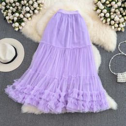 Skirts Fashion Mesh Skirt For Girls Super Fairy Elastic Waist High Mid Over-the-knee A-line Fluffy Women Summer