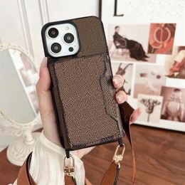 Fashion Designer Phone Cases for iPhone 15 15pro 14 14pro 14plus 13 13pro 12 12pro 11 pro max Leather 5 Card Holder Luxury Cellphone Cover with Lanyard