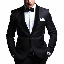 black Elegant Shawl Lapel Men Suits New Fi Handsome Gentleman Formal Wedding Party Prom Male Suit Slim 2 Piece 10F9#