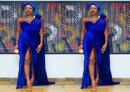 Nigeria Model Piece Blue Velvet Mermaid To long Legs Open Fork And Sexy Arabic Special Prom Dress4456324