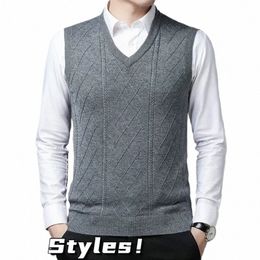 new Style Wool Knitted Vest Men's Solid Color Casual Knitted Vest Pullover Sweater N7hM#