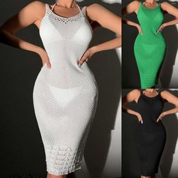 Casual Dresses Women Sexy Hollow U Neck Dress Knitted Beach Cover Up