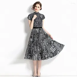 Work Dresses Black Outfits For Women 2 Piece Set Round Neck Knit Two Printing Two-piece Suit Female Slim Fit Sets With Skirts Elegant