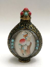 Bottles Collection Old China Cloisonne Bronze Carving Inlay God Of Longevity Wealth Painting Snuff