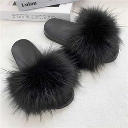 Slippers Artificial fur slider womens soft ome fluffy sandals casual flip winter warm flat Soes Plus size 36-45 H240326UDJS